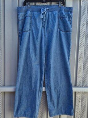 Style & Co Chambray Denim Wide Leg Pullon Pants Size Large 100% Cotton
